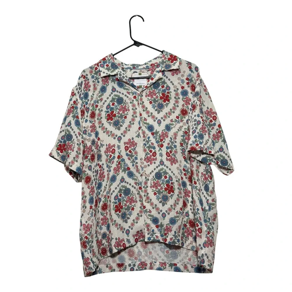 Denim & Flower Floal Print Camp Shirt Short Sleeve Button Up Men's Size XL